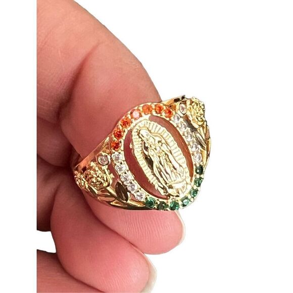 Lady of Guadalupe Virgin Mary With Round Cut Cubic Zirconia Ring size 9 - Picture 5 of 9